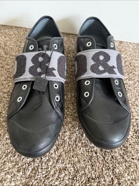 D&G Black Sneakers with Gray Branded Elastic Strap
